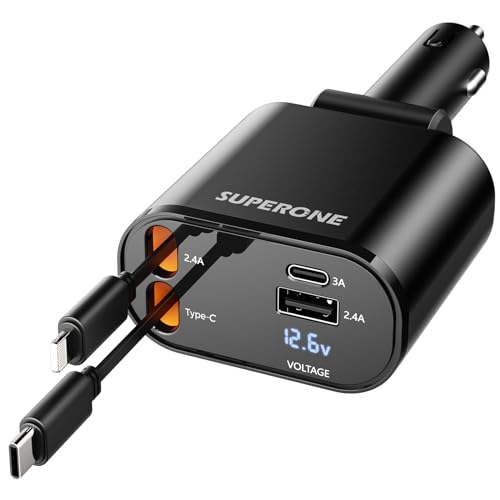 SUPERONE Retractable Car Charger 4 in 1, Super Fast Charge ...