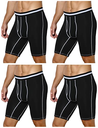 Casey Kevin Hombre Largos Bóxers Algodón Calzoncillos Ropa Interior Deportiva Cómodos, Entrepierna Transpirable, Cintura Elástica, Negro (Pack de 4), XL
