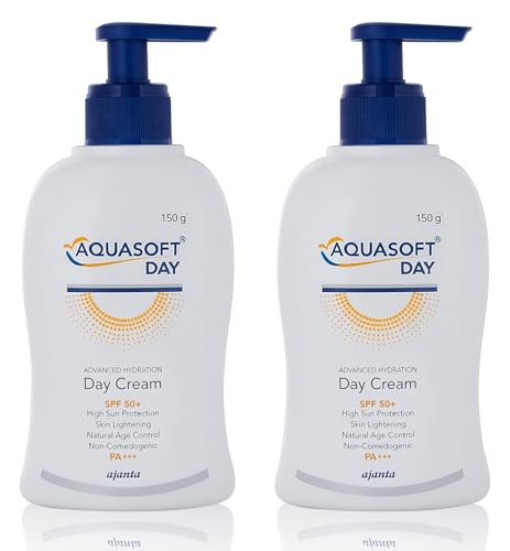 Image of Aquasoft Day Cream SPF50+ PA+++ w /Triple Action care for moisture, sun protection & brightening Formulated with Sodium Hyaluronate, Niacinamide, antioxidants, 150g,Pack of 2