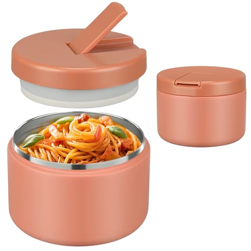 Image of Pawtong 12oz Insulated Vacuum Food Jar with Buckle Lid Wide Mouth Soup Thermo for Hot Food Kids Leakproof Stainless Steel Lunch Container (Apricot, 12OZ)