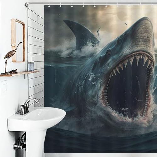 Rideau de douche requin polyester lavable imperméable 168x183cm cabine de douche - 6