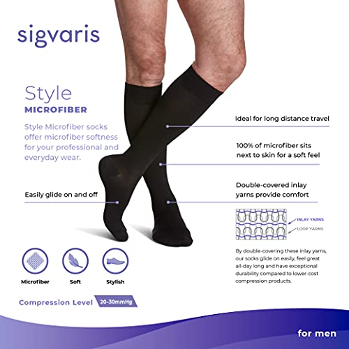 Image of SIGVARIS Men's Style Microfiber 820 Closed Toe Calf-High Socks 20-30mmHg - Black - Small Short