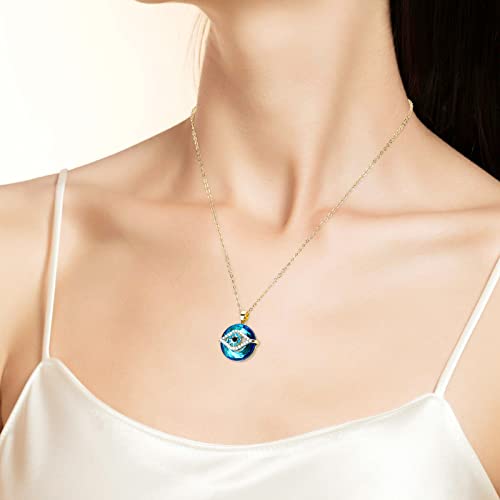 Evil Eye Necklace, Evil Eye Pendant Necklace with Circle Crystal as Evil Eye Jewelry Necklaces Good Luck Vintage Evil Eye Pendant Jewelry Birthday Necklaces for Women Friend Female2