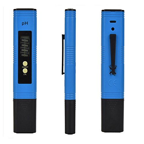 MacDoDo PH-02 Digital PH Meter Tester Best For Water Aquarium Pool Hot Tub Hydroponics Wine - Push Button Calibration Resolution 0.01 / High Accuracy +/- 0.05 - Large LCD Display (Blue)