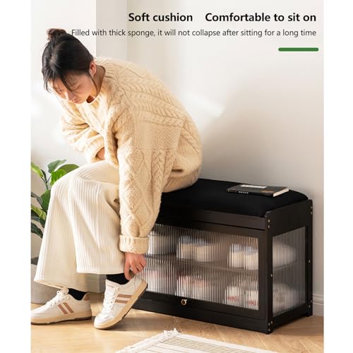 Banco Cambiador de Zapatos, Taburete de Madera para cambiarse de Zapatos, Taburete Multifuncional para facilitar su Uso, Sala de Estar, Dormitorio, Entrada u Oficina.
