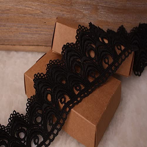 Garniture de dentelle inélastique pour broderie de motif de Les vagues Europe de 8CM de largeur, vêtements / accessoires Bridal DIY de couverture de nappe de rideau. (4 yards dans un package) (noir) Cover