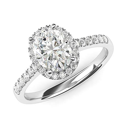 10k White Gold Simulated Oval Cut Diamond or Moissanite Halo Promise Bridal Engagement Ring Side Stones2