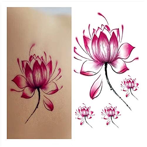 Flowers Lotus Temporary Tattoo Sticker Waterproof Women Girls Kids Hand Arm Party Favor Makeup Body Art 10.5X6cm Set of 5 (color6)