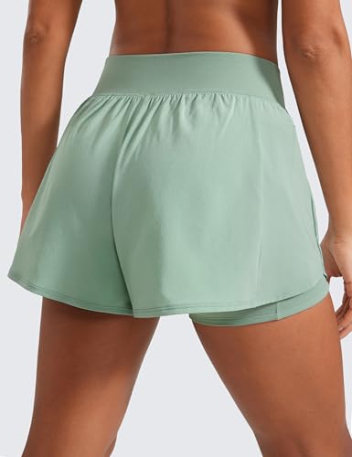 Image of CRZ YOGA 2 in 1 Double Layer Running Shorts for Women 3 inch - High Waisted for Athletic Tennis Workout with Zip Pockets