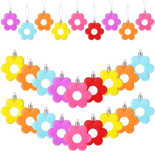 MiniInflat 24 Pcs Spring Daisy Flower Ornaments Flower 2.7 Inch 3D Flowers Bunny Tulips Daisy Hanging Easter Ornament Tree Decorations Plastic Colorful Floral Rabbit Ball Decorations for Holiday Party