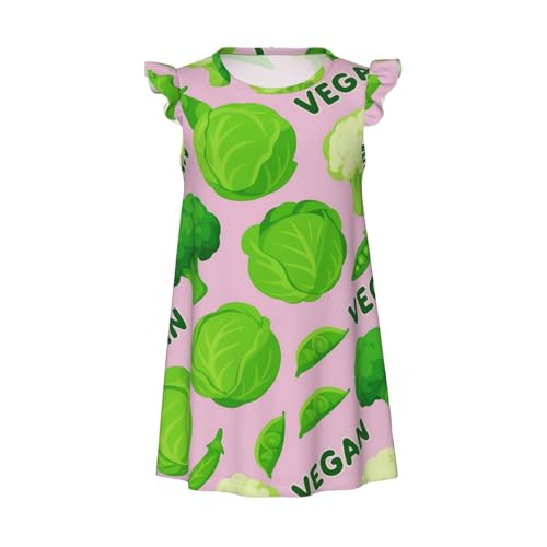 Flutter Sleeve Nightgown Pajama Gown Broccoli Vegan Green Easy Pull-On Sleepwear Nightdress