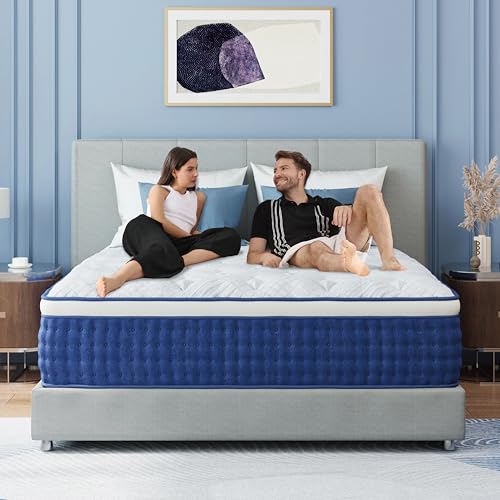 SynthoSpace Queen Mattress 12 Inch Queen Size Hybrid Mattress in a Box, Individual Pocket Springs for Motion Isolation & Pressure Relief, Edge Support, Fiberglass Free, Medium, 365 Night Trial