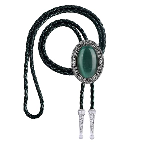 Image of Vintage Western Cowboy Rodeo Black Agate Bolo Tie for Men Women | Premium braided leather, adjustable sliding clasp, anti-tarnish alloy pendant, versatile western bolo tie