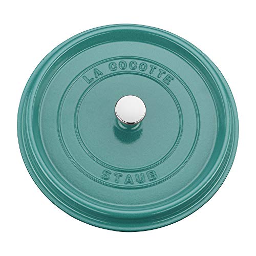 Image of STAUB Cast Iron Round Cocotte, Dutch Oven, 4-quart, serves 3-4, Made in France, Turquoise