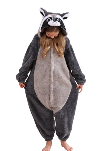 ATOZ Unisex Children Animal Grey Raccoon Onesie Halloween Costume Pajamas Christmas Cosplay Sleepwear For Boys Girls 10-11Y