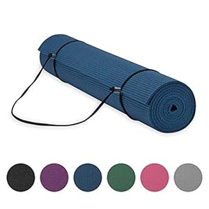 Gaiam-Essentials-Premium-Yoga-Mat-with-Yoga-Mat-Carrier-Sling-72L-x-24W-x-14-Inch-Thick Gaiam Essentials Premium Yoga Mat with Carrier Sling, Navy, 72"L x 24"W x 1/4 Inch Thick
