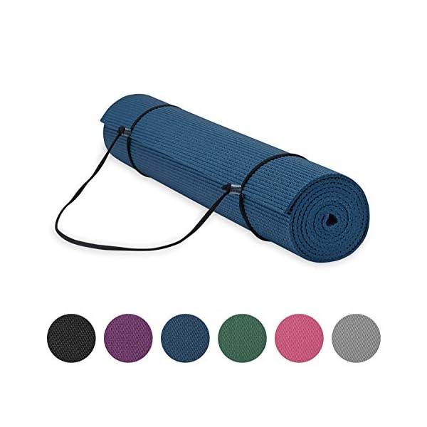 Gaiam-Essentials-Premium-Yoga-Mat-with-Yoga-Mat-Carrier-Sling-72L-x-24W-x-14-Inch-Thick Gaiam Essentials Premium Yoga Mat with Carrier Sling, Navy, 72"L x 24"W x 1/4 Inch Thick