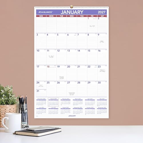 Image of AT-A-GLANCE 2027 Wall Calendar, Monthly, 508 x 762 Mm Planner, Ruled Daily Blocks, PM42827