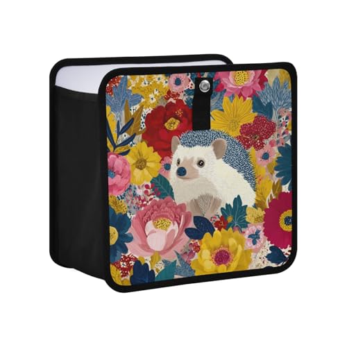 Image of Car Trash Can Organizer Bin with Adjustable Strap for Back Front Seat Console Waterproof Leakproof Collapsible Portable 8.66 Inch Garden Flowers Hedgehogs Colorful