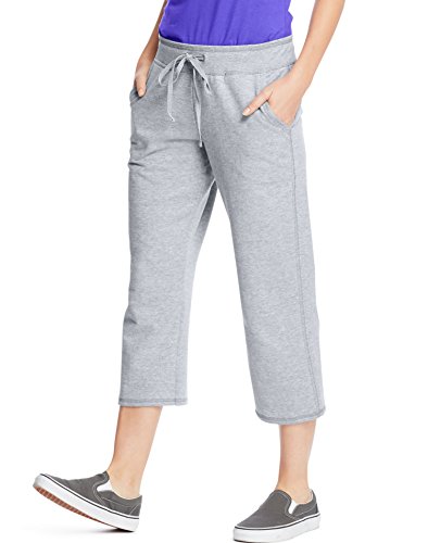 Hanes Premium Womens French Terry Capri with pockets, Grey, M