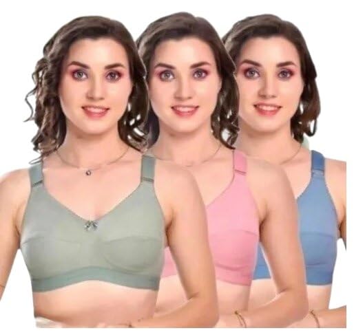 Cotton Blend Full Coverage Bra Pack of 3 Non Wired Non Padded Design with Adjustable Straps for Daily Use-image-41
