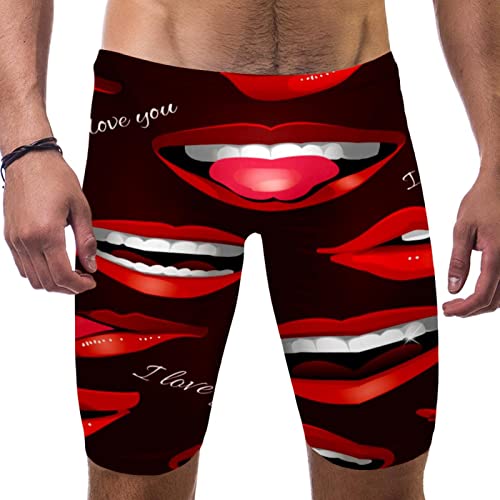Traje de baño de natación sexy para hombre tipo jammer elástico con labios rojos