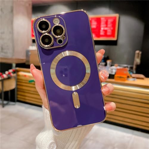 Étui de charge sans fil magnétique iPhone 14 Pro protection carrée antichoc violet