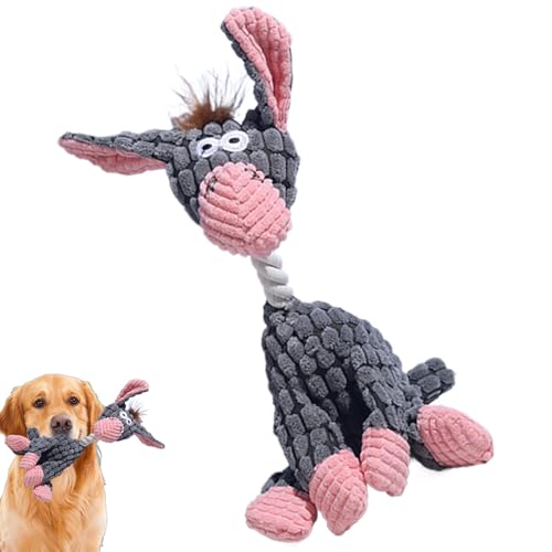 Buerfu 犬のきしむ噛むおもちゃ、犬用噛むおもちゃ - 不滅のきしむおもちゃぬいぐるみロバ噛むおもちゃ - 歯が生えるおもちゃ インタラクティブなソフト犬用おもちゃ 室内子犬&大型犬用