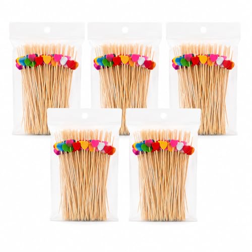 Bamboo Skewer Holder 6-Tier Natural Bamboo Food Display Stand with 180 Holes and 100 Heart-Shaped Skewers for Appetizer Party Buffet Wedding (500pcs Bamboo Skewer only)