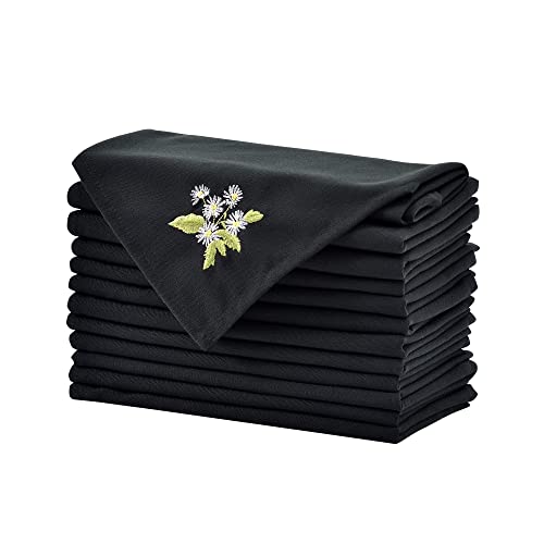 Alevel Cloth Napkins 20x20 Inch 12 Pack, Embroidered Table Napkins, 250 GSM Thick Absorbent, Soft Washable Dinner Napkins (Black)
