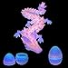 Flavery 3D Printed Dragon in Egg - Glow Rainbow - Flexible Crystal Dragon Inside, Colorful Fidget Toy, Birthday Gift, Desk Pet Figure - 12” Dragon (Glow in The Dark)