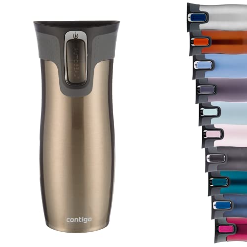 Contigo West Loop Autoseal Travel Mug, Stainless Steel Thermal Mug, Vacuum Flask, Leakproof Tumbler, Coffee Mug with BPA Easy-Clean Lid, 470 ml, Latte