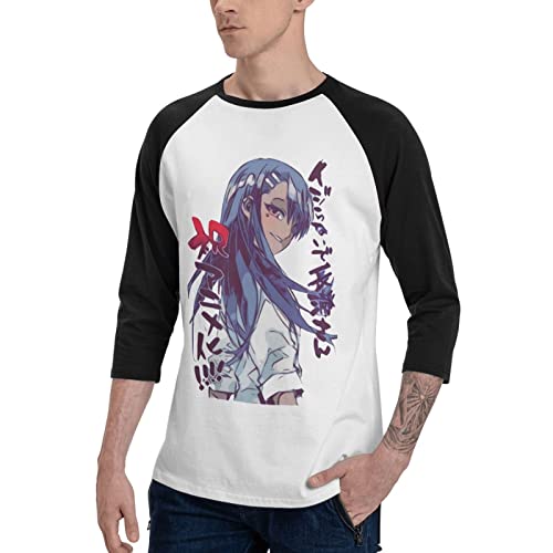 Anime Don't Toy With Me, Miss Nagatoro T-Shirt Boys Casual Basic 3/4 Raglan Sleeve Active Outdoor Hiking Baseball Tee Shirt Black #TOP1