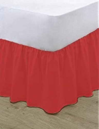Plain Dyed Poly Cotton Soft Frilled Base Valance Sheets Bed Sheets Covers (Red, King) — image 1