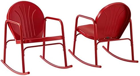 Afuera Living Silla mecedora moderna de metal en brillo rojo brillante (juego de 2)
