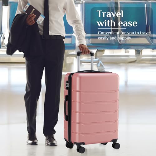 Image of OLIXIS 28 Inch Luggage, Hardside Checked Suitcase with Spinner Wheels, Lightweight ABS Hard Shell Travel Luggage, TSA Approved Lock, Expandable Large Suitcase for Business & Travel-Pink