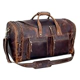 28' Vintage Duffel Classic Style with Modern Outlook Retro Thick Full Grain Cowhide Handmade Airplane Underseat Carry On Bags Leather Gym Overnight Luggage Bag (24 inch)