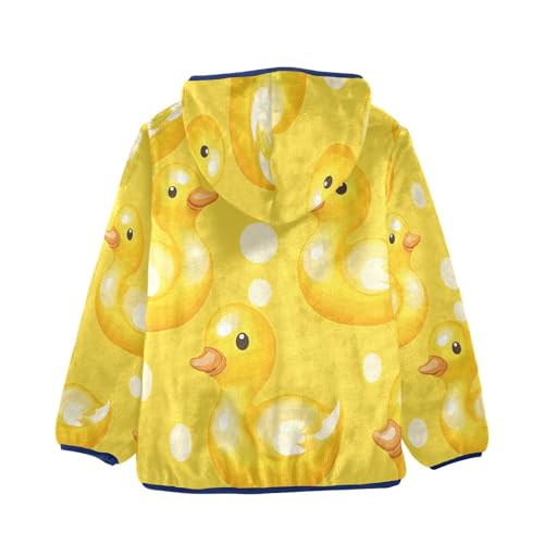 Yellow Rubber Ducks Pattern Toddler Fleece Jacket Girl Boys Hooded Fleece Jacket Coat Warm Outwear Zip-up 3-10T2