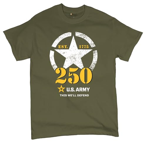 US Army 250th Logo T-Shirt Anniversary Military Veteran American Pride Est 1775 Patriotic Armed...