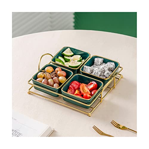 IUokLU Ensaladera de cerámica de Cuatro Rejillas para el hogar Plato para Aperitivos y Frutas Plato Moderno para Aperitivos de Restaurante Plato Creativo para,