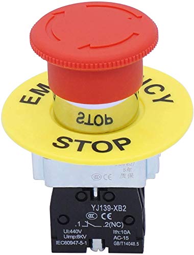 Taiss 22mm 1 NC SPST bouton arret d'urgence Interrupteur à Bouton-poussoir Action de Verrouillage 10A 440V XB2-01ZS