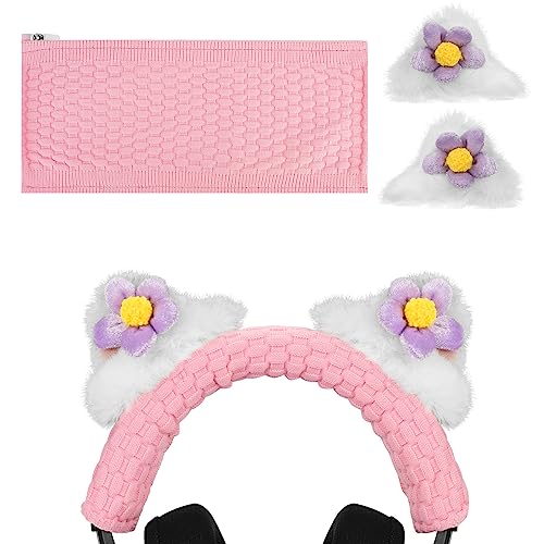 Geekria NOVA Knit Fabric Headband Cover and Cat Ears Attachment Set Compatible with Razer, SteelSeries, HyperX, Sennheiser