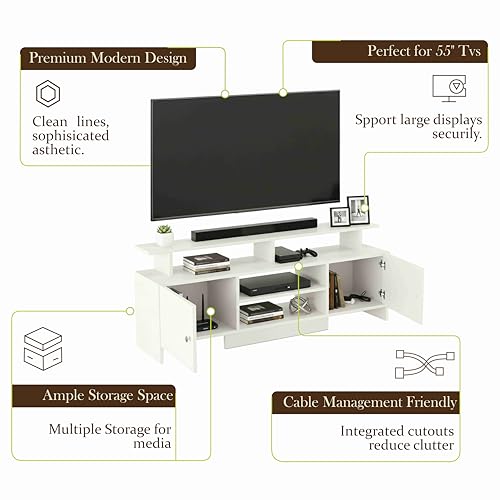 Image of FURNEASER Kashvi Floor Standing TV Unit for Living Room | Modern Engineered Wood TV Cabinet with Open Storage Shelves | Entertainment Center for Upto 55 Inch TV