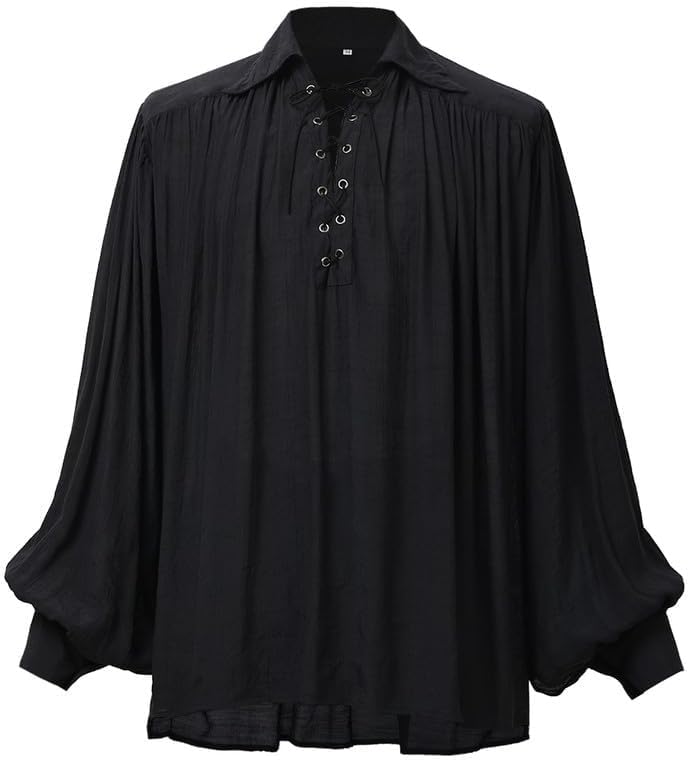 GRACEART Pirate Shirt Men Vampire Renaissance Shirts Victorian Ruffled Medieval Costume Cotton Linen Shirt - Image 3