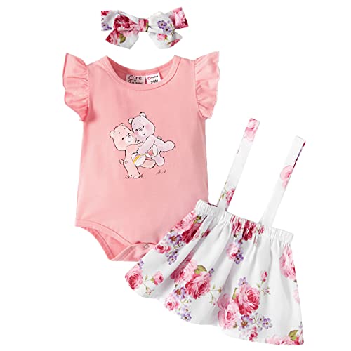 Image of PATPAT Newborn Baby Girl Fall Clothes Ribbed Long Sleeve Romper Solid Suspender Dress with Headband Infant Overall Dress
