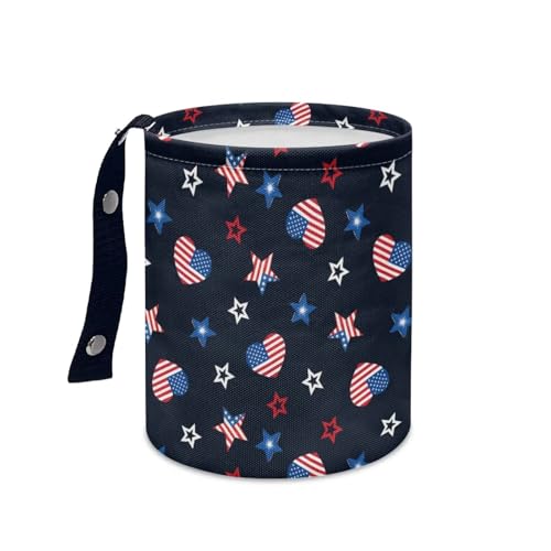 Image of American Flag Star Car Trash Can Waste Basket Portable Car Garbage Bin Collapsible Accessories Trash Can for Car SUV Trucks Universal