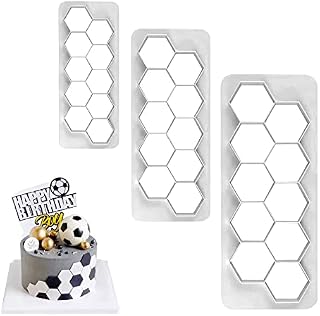 XULIN 30 PCS Football Pattern Cookie Cutters 3 Size Hexagon Cake Fondant Cutter Funny Biscuit Cutters for Kitchen DIY Crafts Cake Desserts Decors Tools for Birthday Kids Boy Girl Women Party Cake