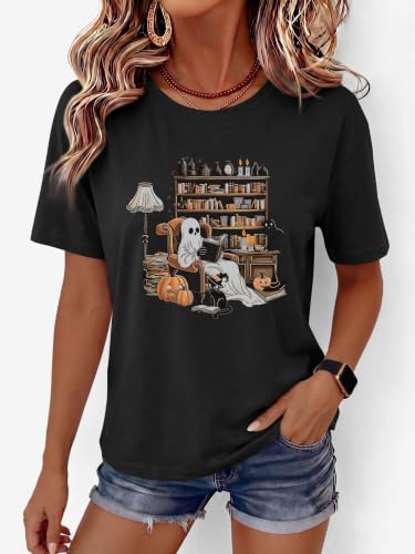 ANRABESS Women Halloween Doodles Shirt Oversized Cute Pumpkin Ghost Tee - image 4