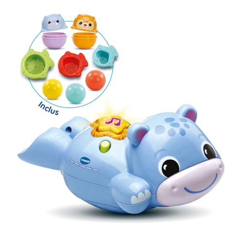 VTech - Théo, Mon Hippo Bébé Nageur, Jouet de Bain Bébé, Hippopotame Qui Nage, Animal Interactif et Musical avec 8 Accessoires de Jeu, Cadeau Enfant...
