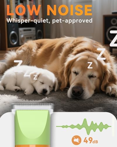 Image of unibono Dog Grooming Kit with Paw Trimmer, All-in-One Low Noise Electric Rechargeable Small Quiet Pet Clippers Foot Dog Hair Shaver with Stainless Steel Scissors and Comb for Dogs at Home (Green)